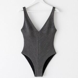 & And Other Stories Metallic V Neck One Piece Swimsuit Black Silver Size 4